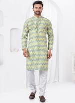 Rayon Cotton Yellow Ceremonial Wear Printed Readymade Kurta Pajama